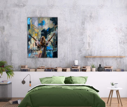 The artwork "I am" by Ingela Johansson in a bedroom