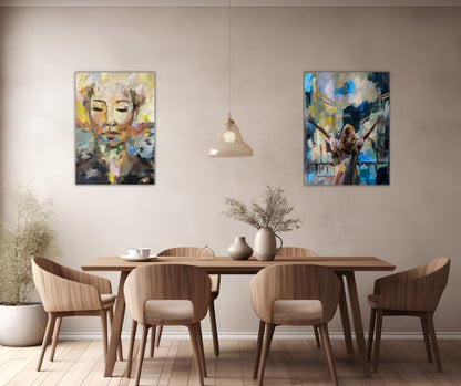 Two paintings in a creative communication: Exploring my voice and I am by Ingela Johansson