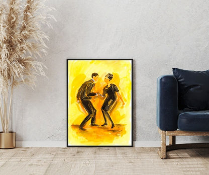 Framed 'I Want to Hold Your Hand' print by Ingela Johansson with black frame, in a n living room.