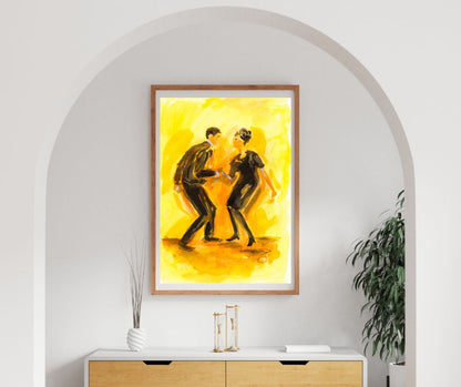 Fine art print of 'I Want to Hold Your Hand' by artist Ingela Johansson, showcasing the connection and energy of dance on matte fine art paper.