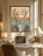 In My Mind expressive painting portrait by Ingela Johansson in office interior