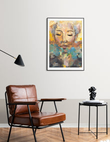 In My mind semi abstract portrait of a womans inner world in an interior by Ingela Johansson 