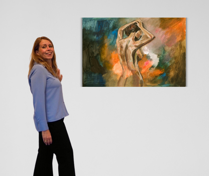 Limited edition artwork In Her Own Power, symbolizing balance and self-acceptance. Canvas print sustainably made and ready to elevate your space.