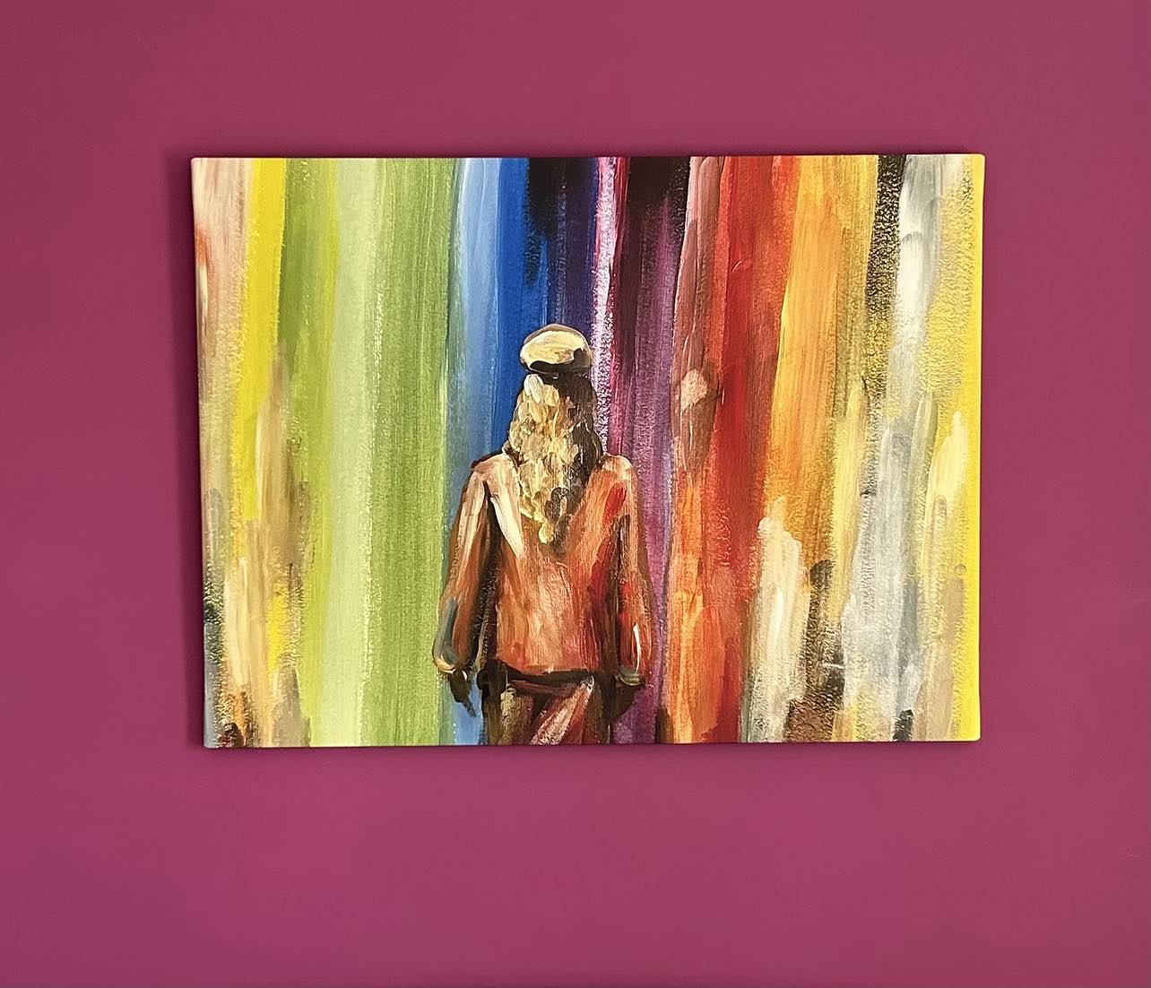 "Into the future" canvas print on a clients red wall