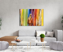 "Into the Future" – A vibrant canvas print by Ingela Johansson, symbolizing transition and new beginnings through a rainbow of colors.
