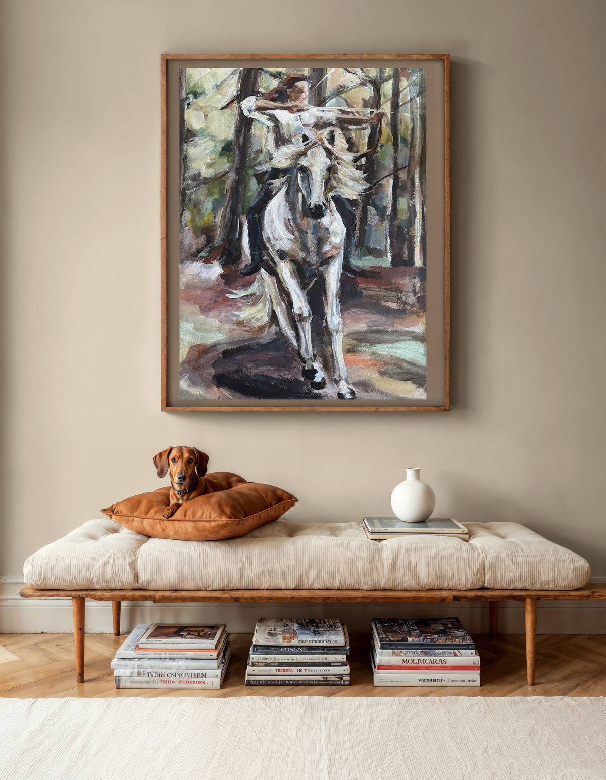 Into the Clearing limited edition fine art print by Swedish artist Ingela Johansson in a large frame – a woman and a horse moving as one