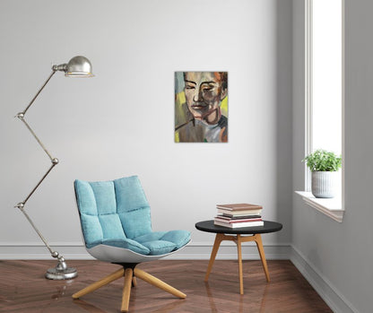 Unique acrylic portrait of a woman on canvas by Ingela Johansson, a Swedish female artist. Modern expressive art, size 30 x 40 cm.