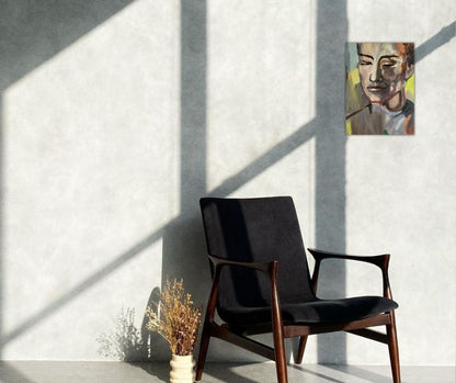 ngela Johansson's expressive canvas painting: a modern acrylic portrait of a woman in vivid colors. Original artwork, size 30 x 40 cm.