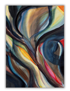 Abstract painting with contrasts between dark and light by Swedish artist Ingela Johansson