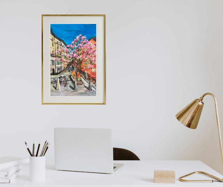 Magnolia and Tulips fine art print in office