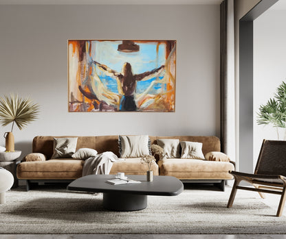 A meaningful artwork, "Open" by Ingela Johansson, representing the personal transformation of opening up to a new life and embracing fresh opportunities.