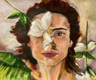 "Orchid Woman" – A captivating canvas print by Ingela Johansson, showcasing the resilience and vulnerability of a woman, painted in acrylic to the rhythm of music.