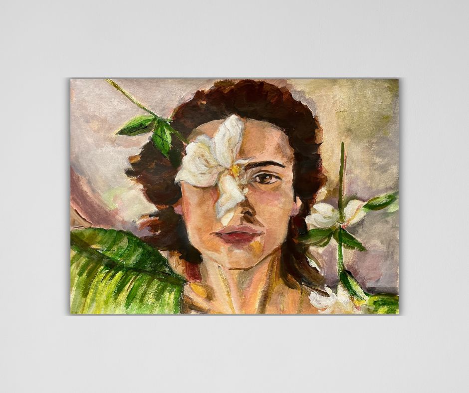 Orchid Woman" – A striking canvas print by Ingela Johansson, exploring the balance of strength and vulnerability, inspired by the beauty of the orchid flower.