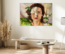 "Orchid Woman" – A delicate yet fierce canvas print by Ingela Johansson, symbolizing resilience and vulnerability, painted in acrylic to music.