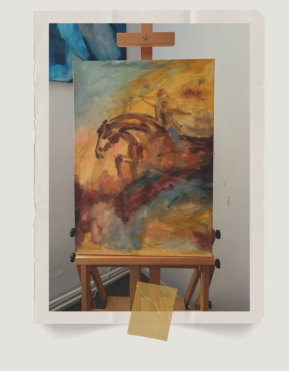 Swedish artist Ingela Johansson painting Firehorse in her studio