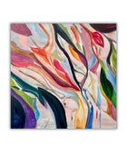 Play a painting on a depp edge canvas inviting the viewer to a light, colorful and playful feeling by Ingela Johansson