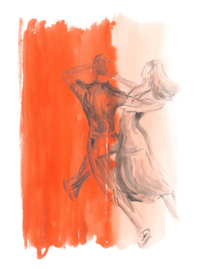 Pulse in motion dance artwork by Ingela Johansson in orange, peach and warm grey