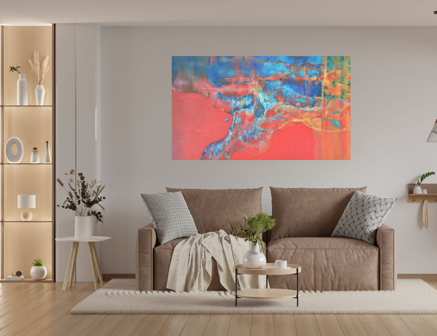 Red Drop original artowkr by Ingela Johansson in a Scandinavian style living room