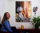 Painting  "Reflection" with the artist Ingela Johansson