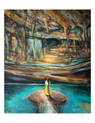 Rise, limited edition fine art print by Swedish artist Ingela Johansson – a woman in warm ochre and turquoise tones, a story about finding her voice