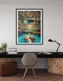 Rise fine art print by Swedish artist Ingela Johansson, framed on the wall of a home office