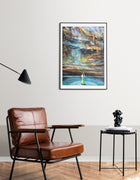 Rise fine art print by Swedish artist Ingela Johansson in a medium size, showing scale on the wall