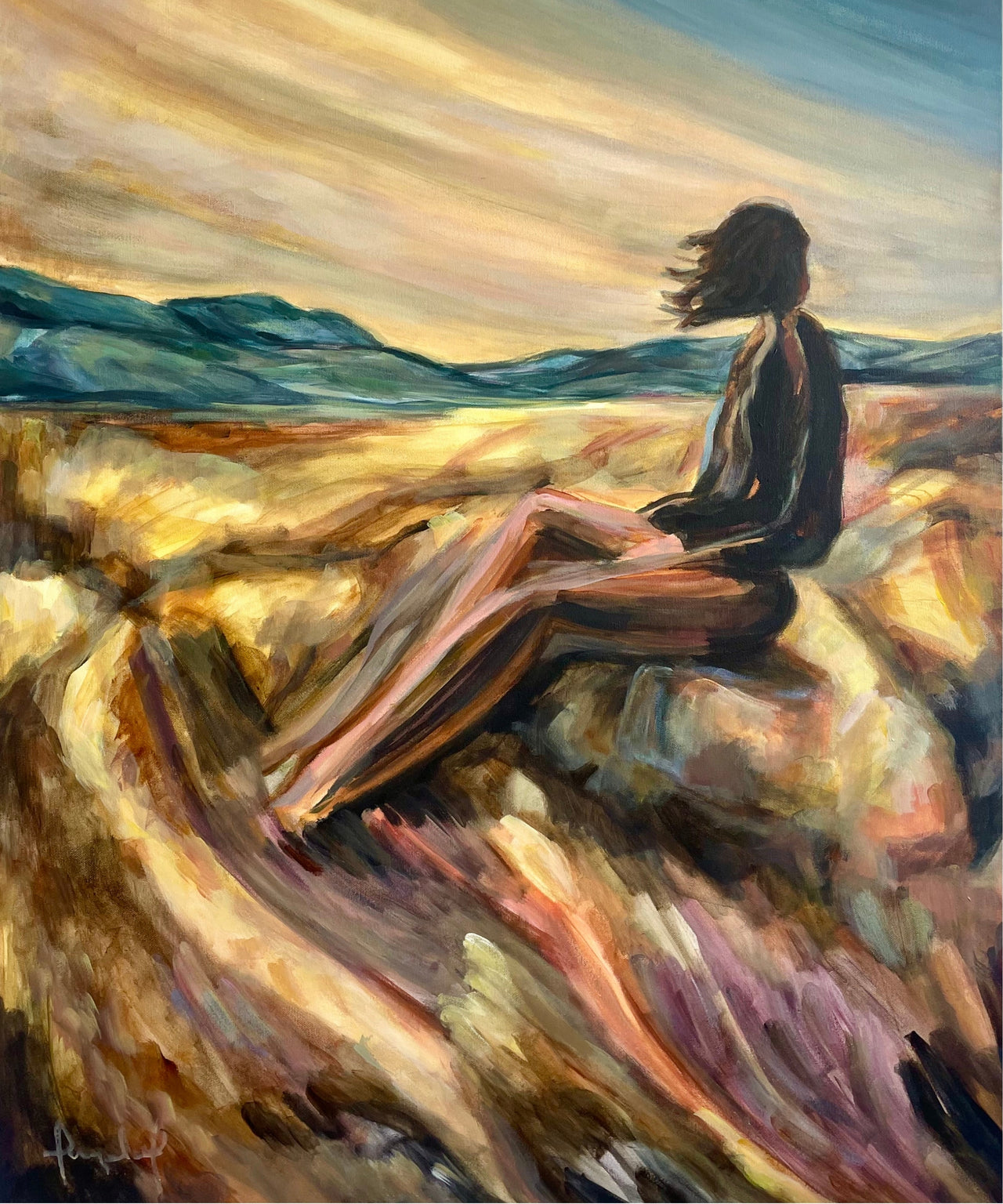 Original acrylic painting “Soaking in Possibility” by Ingela Johansson, part of the Transitions Collection, expressive art on deep-edge canvas.