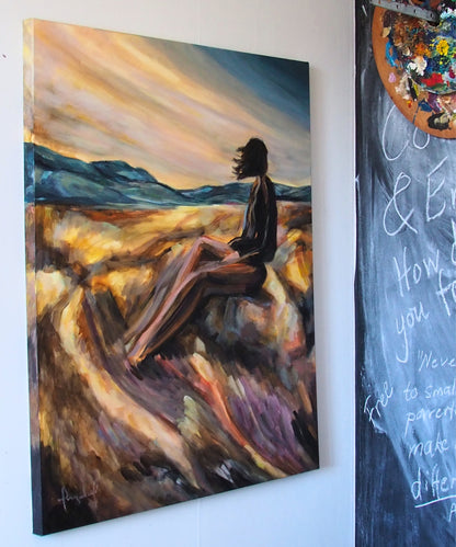 Side view of “Soaking in Possibility” by Ingela Johansson – deep-edge canvas with painted sides for a finished gallery look. Original painting