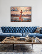 Sovereign in Red by Ingela Johansson in a living room – woman in red dress by the water, RED Collection 2026