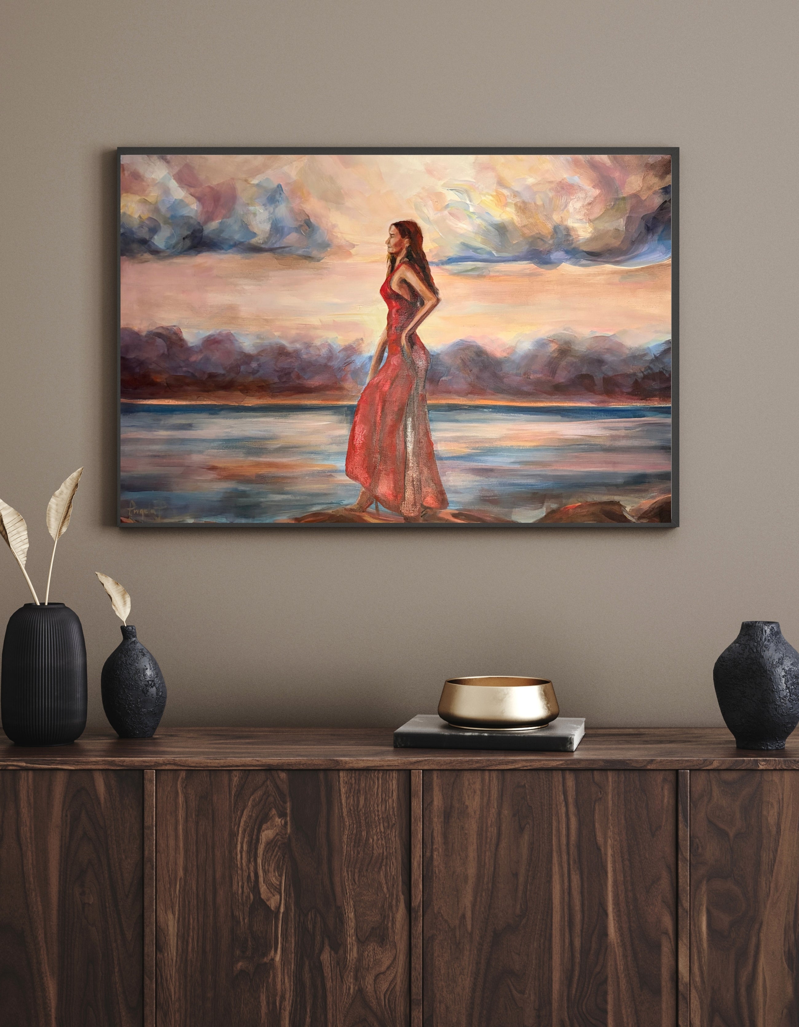 Sovereign in Red fine art print on paper, styled in interior, RED Collection by Ingela Johansson