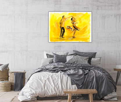 Dancers collection canvas print, 'Spin me round,' by Ingela Johansson, styled above a bed to brighten and energize the space.