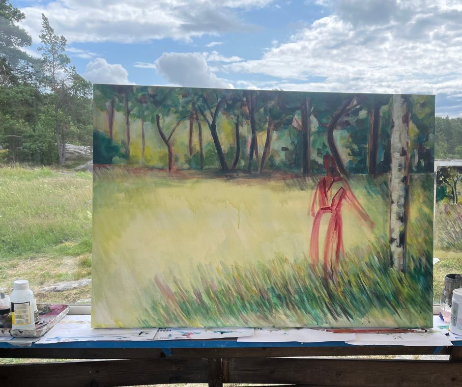 Art process of painting Summer Field by Ingela Johansson