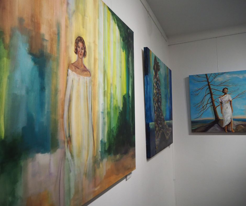 Summer evening, Storm and Standing Tall paintings by Ingela Johansson at exhibition.