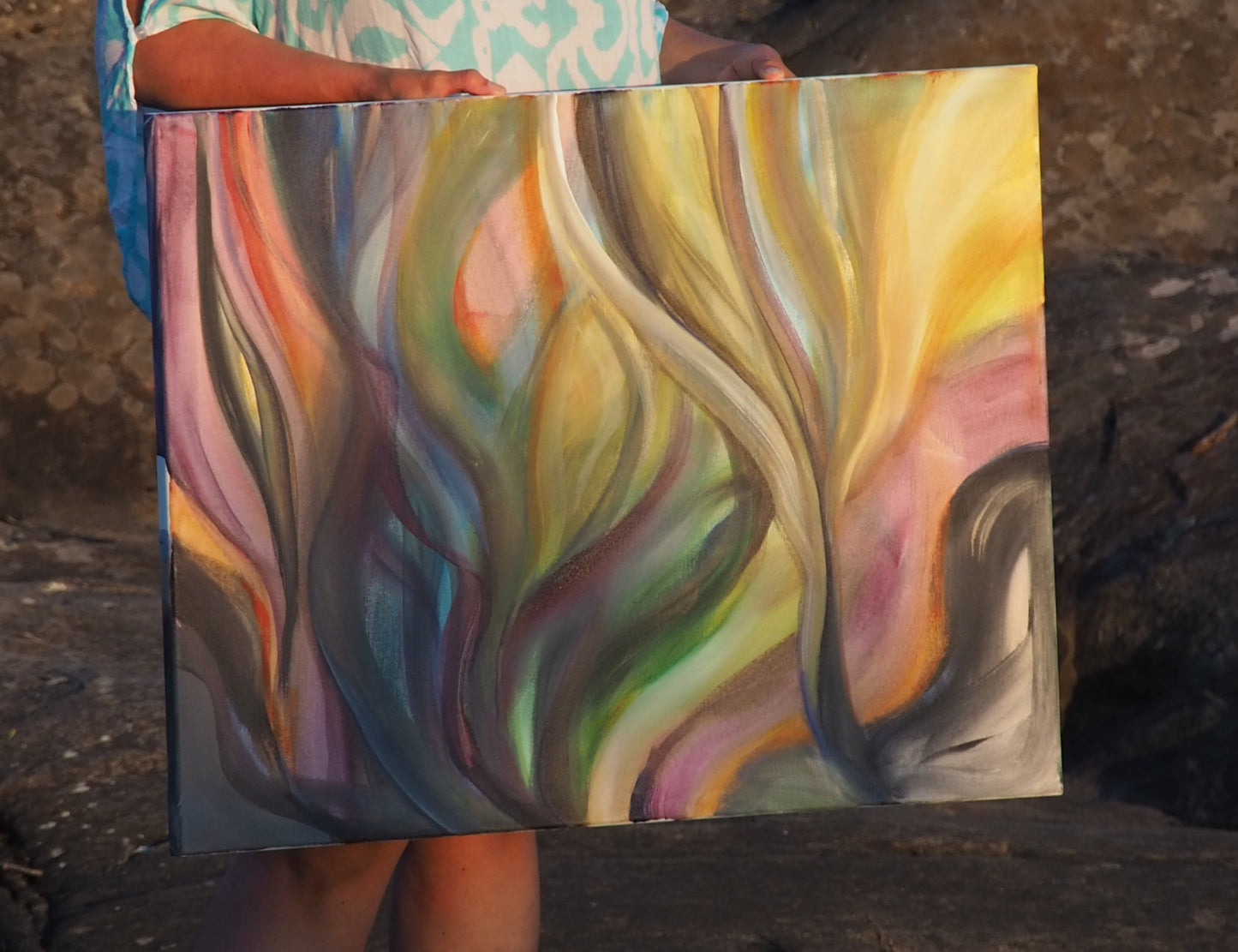 Sunset Current photographed in the sunset at it's painting location with artist Ingela Johansson 