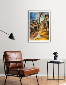 The Temple of Tomorrow semi-abstract fine art print – Red Collection by Ingela Johansson in interior
