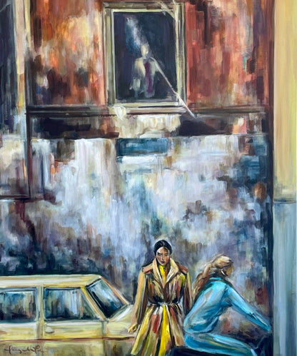  Ingela Johansson painting “The Almost Forgotten Art of Daydreaming” in her studio, capturing the essence of quiet movement and the Italian concept of la passeggiata.