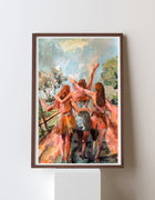 The Three of Us, an original acrylic work on paper by Swedish artist Ingela Johansson, shown framed.
