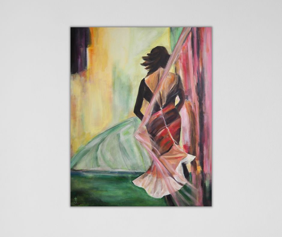 Limited edition canvas print "Transparent" by Ingela Johansson, an expressive artwork exploring layers, change, and inner growth in harmonious colors.