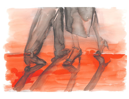 Two hearts one step an moment of dance by Ingela Johansson painted in ink