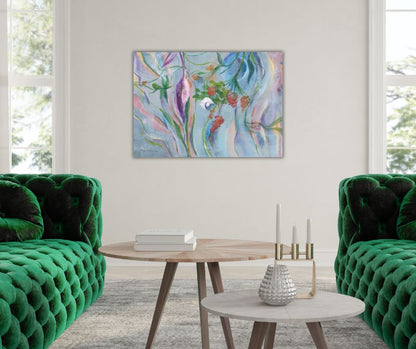 "Whisper of Spring" – A serene and expressive botanical artwork in a soft, Nordic color palette, available as a 21-piece limited edition canvas print.