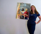 A contemporary figurative artwork by Ingela Johansson, "Women, Life, and Freedom" captures three women in expressive brushstrokes, celebrating the power of friendship and solidarity. Fine art print in a limited edition.