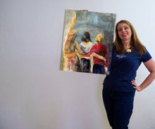 A contemporary figurative artwork by Ingela Johansson, "Women, Life, and Freedom" captures three women in expressive brushstrokes, celebrating the power of friendship and solidarity. Fine art print in a limited edition.
