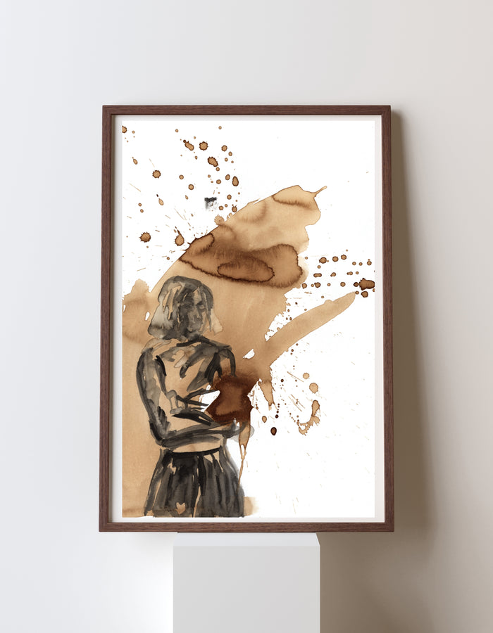 Before Coffee limited edition fine art print, framed, by Swedish artist Ingela Johansson