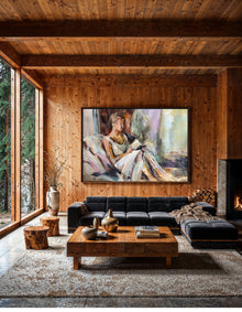 Dolce Far Niente, the original acrylic work on paper by Swedish artist Ingela Johansson, shown in a home interior