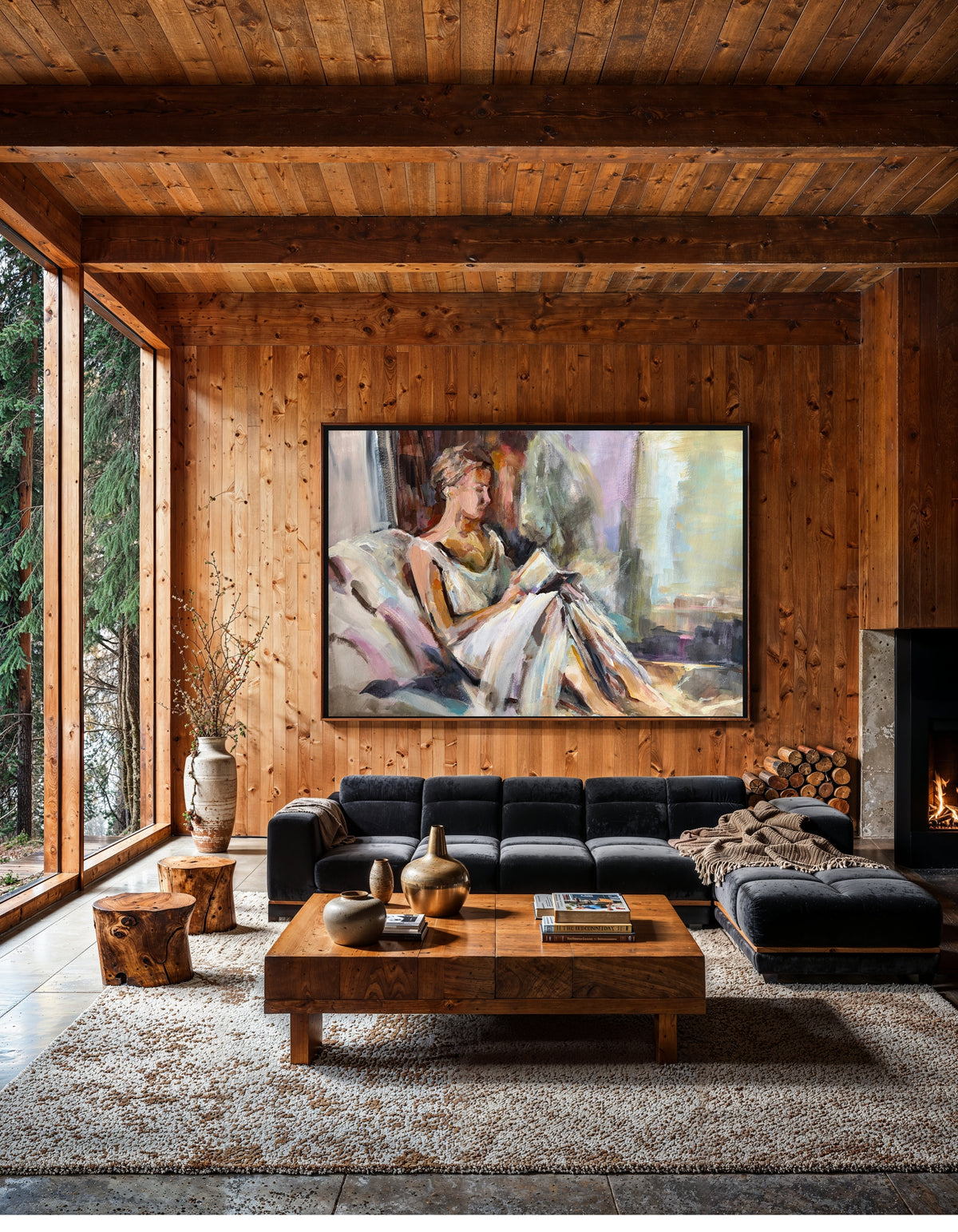 Dolce Far Niente, the original acrylic work on paper by Swedish artist Ingela Johansson, shown in a home interior