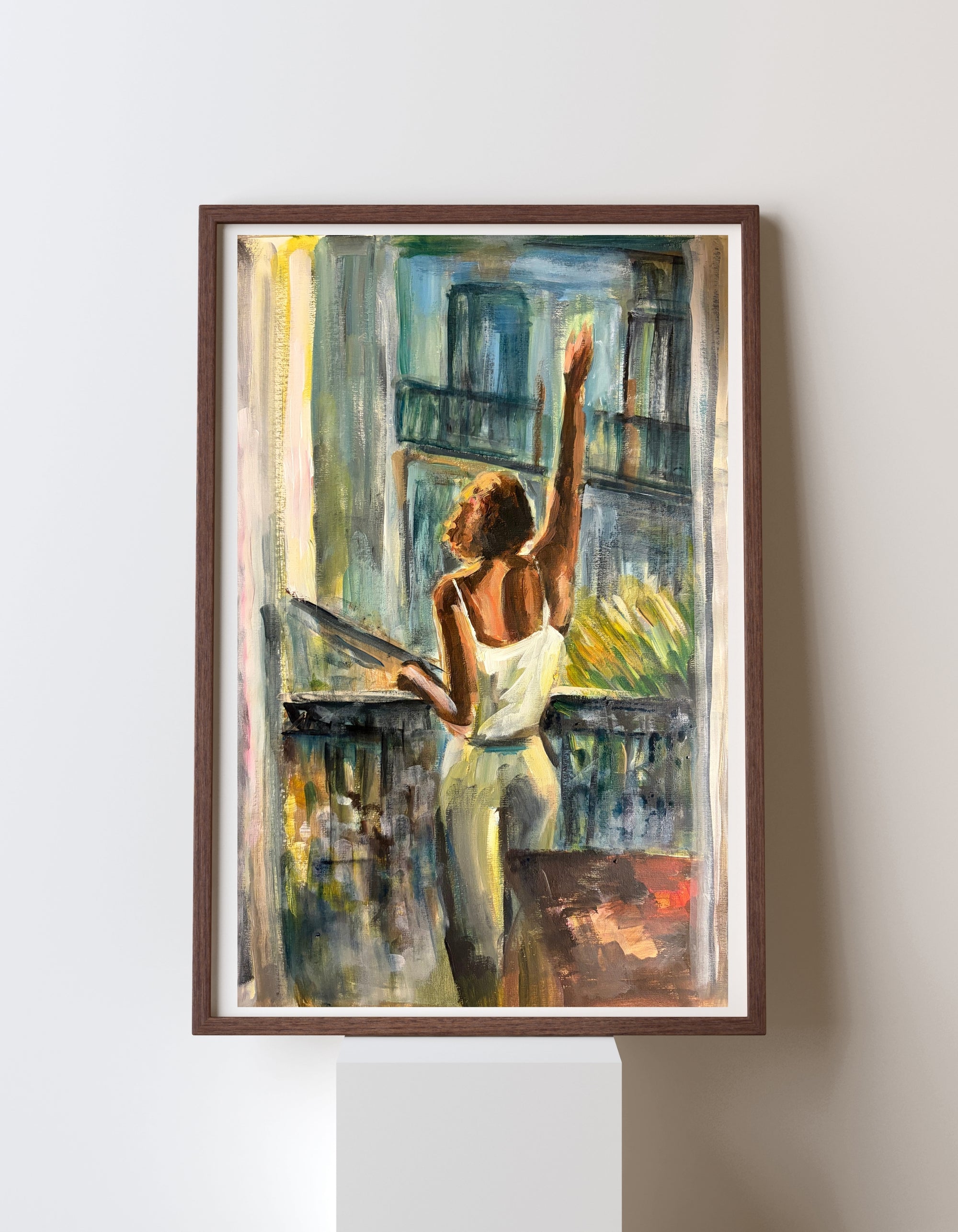 Bonjour, an original acrylic on paper by Swedish artist Ingela Johansson, delivered unframed