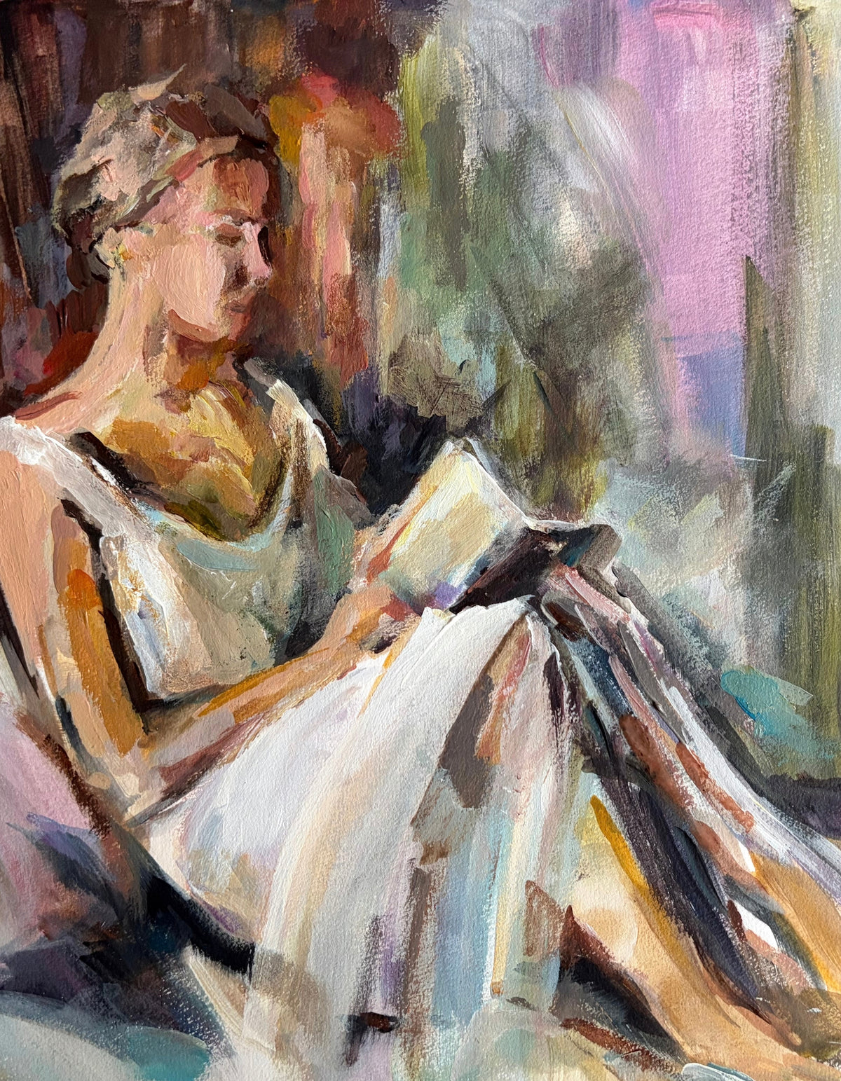Close-up of Dolce Far Niente by Swedish artist Ingela Johansson, showing the brushwork and detail