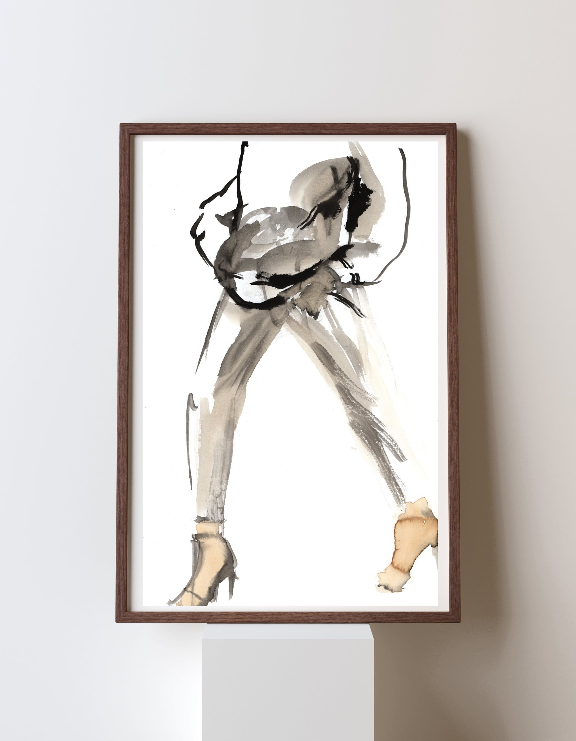 Coffee to Go fine art print by Swedish artist Ingela Johansson, painted with real coffee and ink