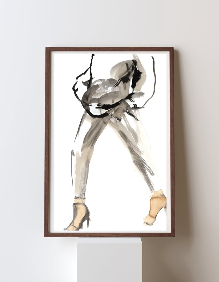 Coffee to Go fine art print by Swedish artist Ingela Johansson, painted with real coffee and ink