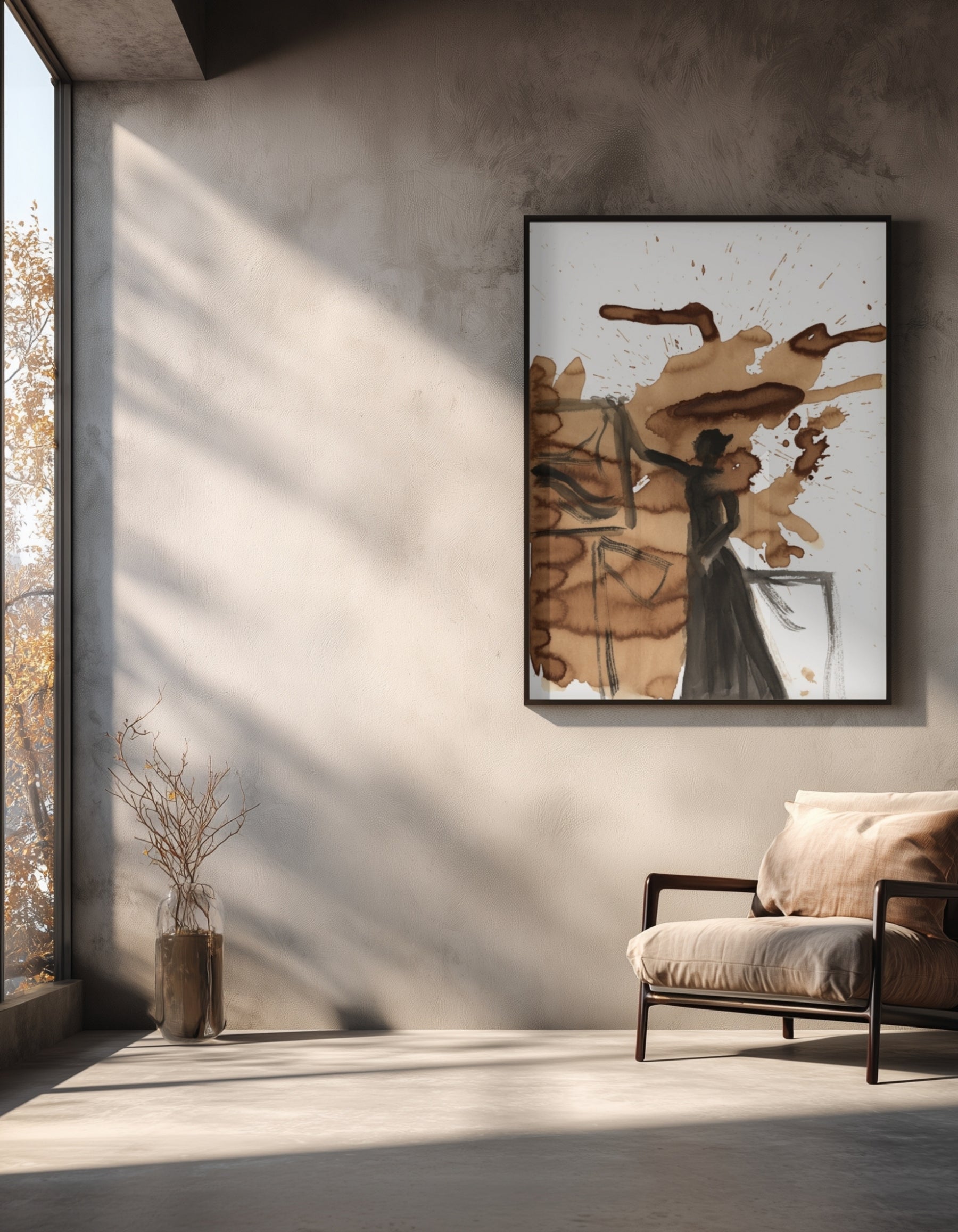 Coffee to Work fine art print by Ingela Johansson, displayed in a contemporary interior